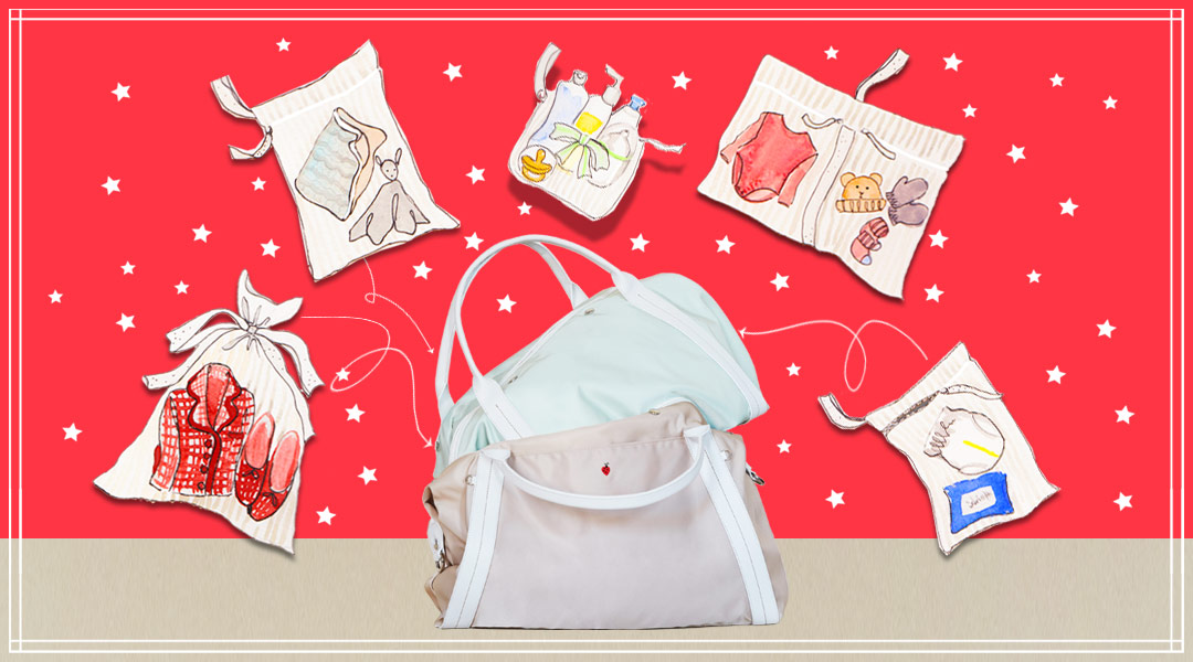 Illustrazione natalizia della borsa mamma solferina con sacchetti cambio con snap per completarla