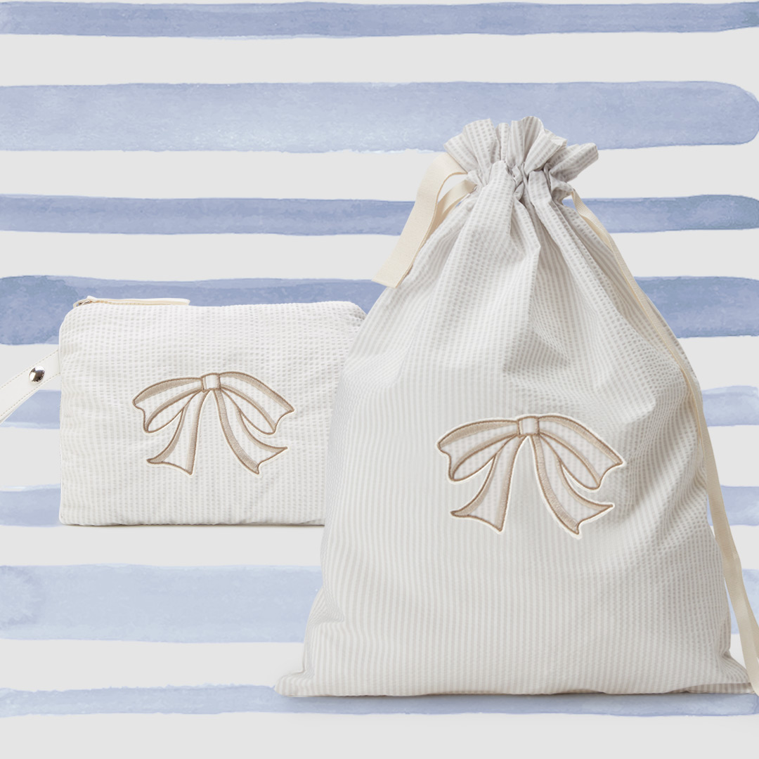 Pochette beige con fiocco verde acqua